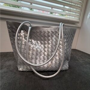 Melie Bianco Metallic Woven Tote